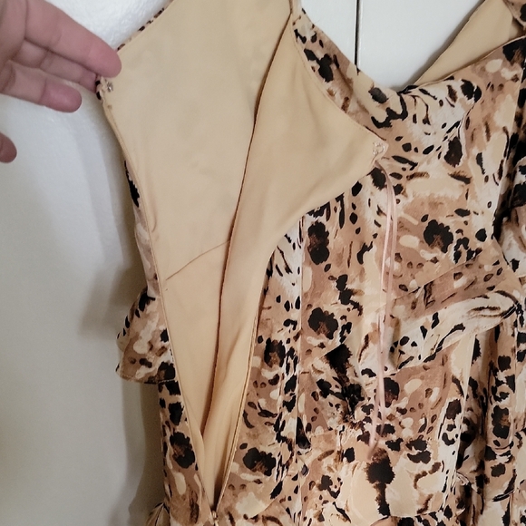 Bar||| Beige Printed Ruffle Slip Dress - Picture 9 of 11